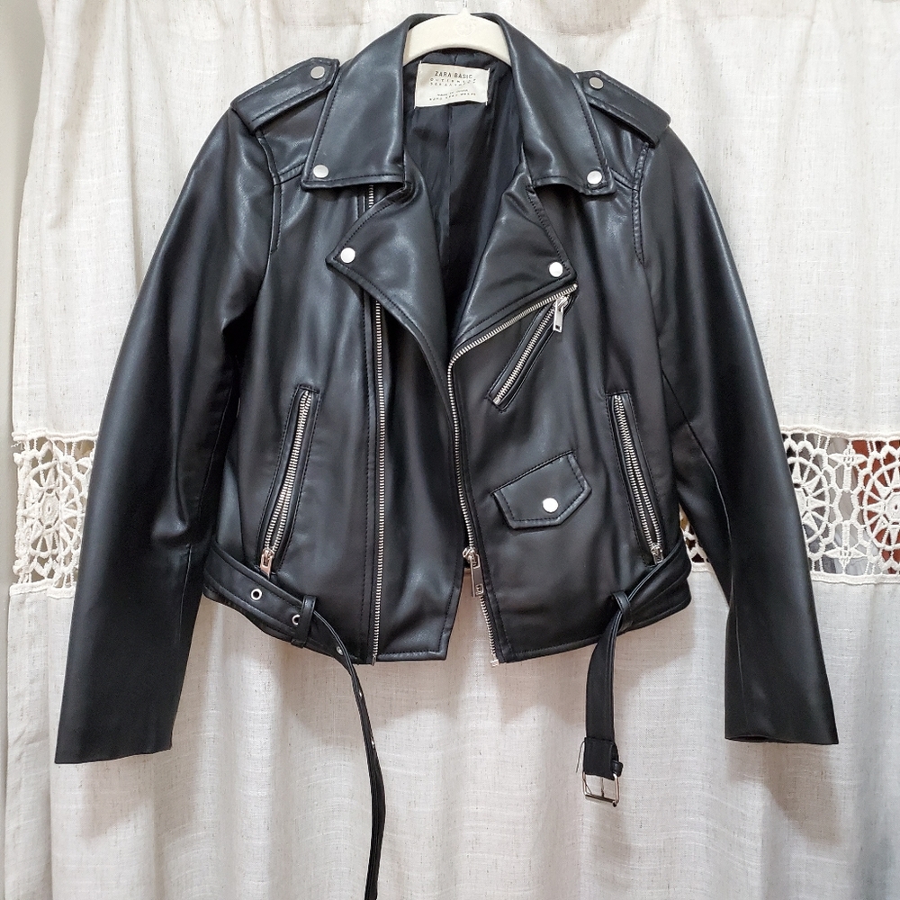 Zara black moto leather jacket Small S